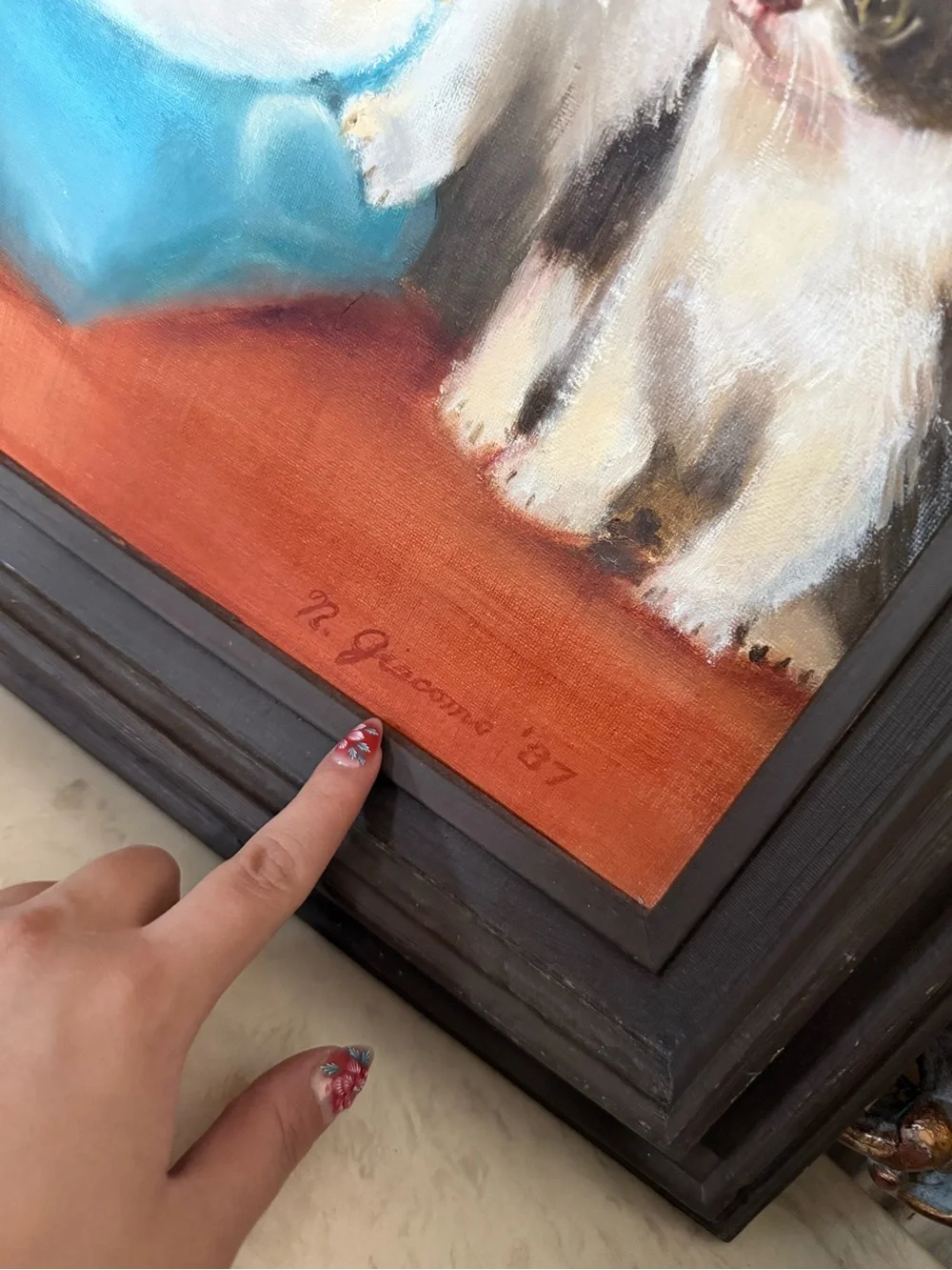 Cat Painting Wall Art - Brown Frame
